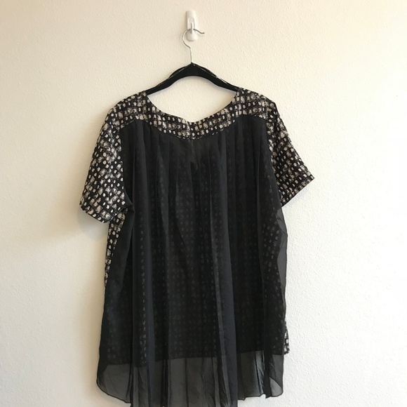 Black/cream short sleeve sheer back Bellatrix top - Picture 6 of 6